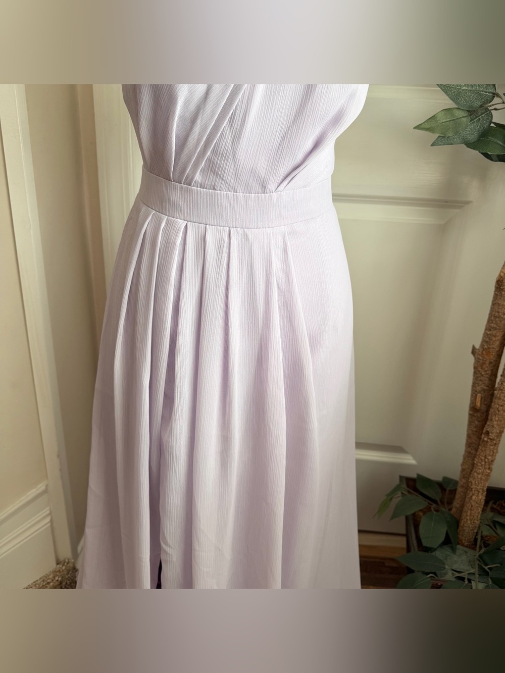 David’s Bridal Long One-Shoulder Crinkle Chiffon Dress Iris Lavender Sz 6 - Picture 5 of 16
